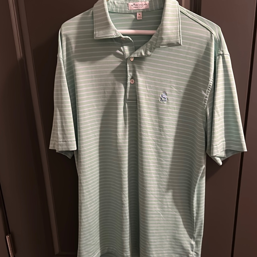 Peter Millar Men's Green Striped Polo Shirt